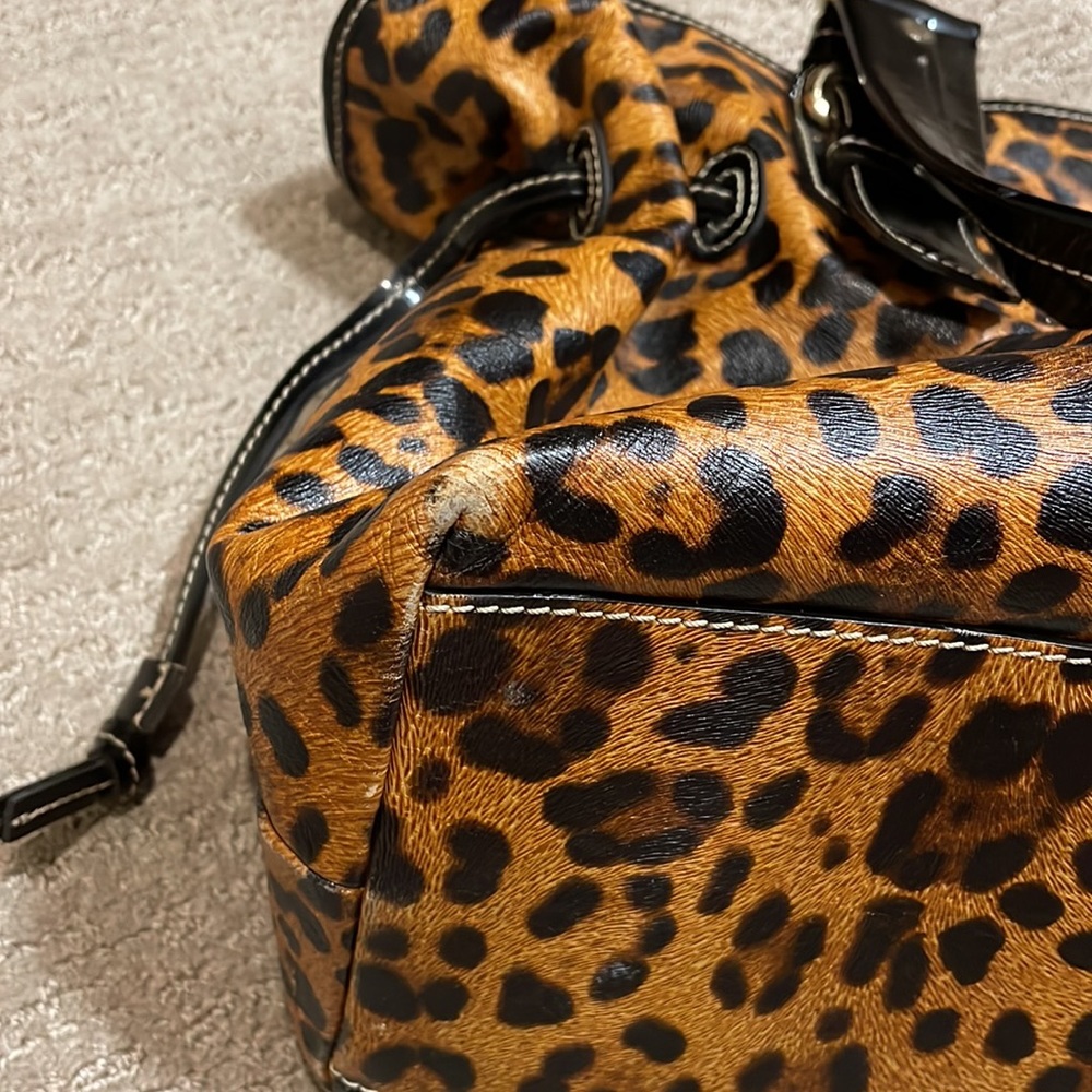 Dooney & Bourke Leopard Print Tote with Black Trim and Red Interior - Picture 6 of 9